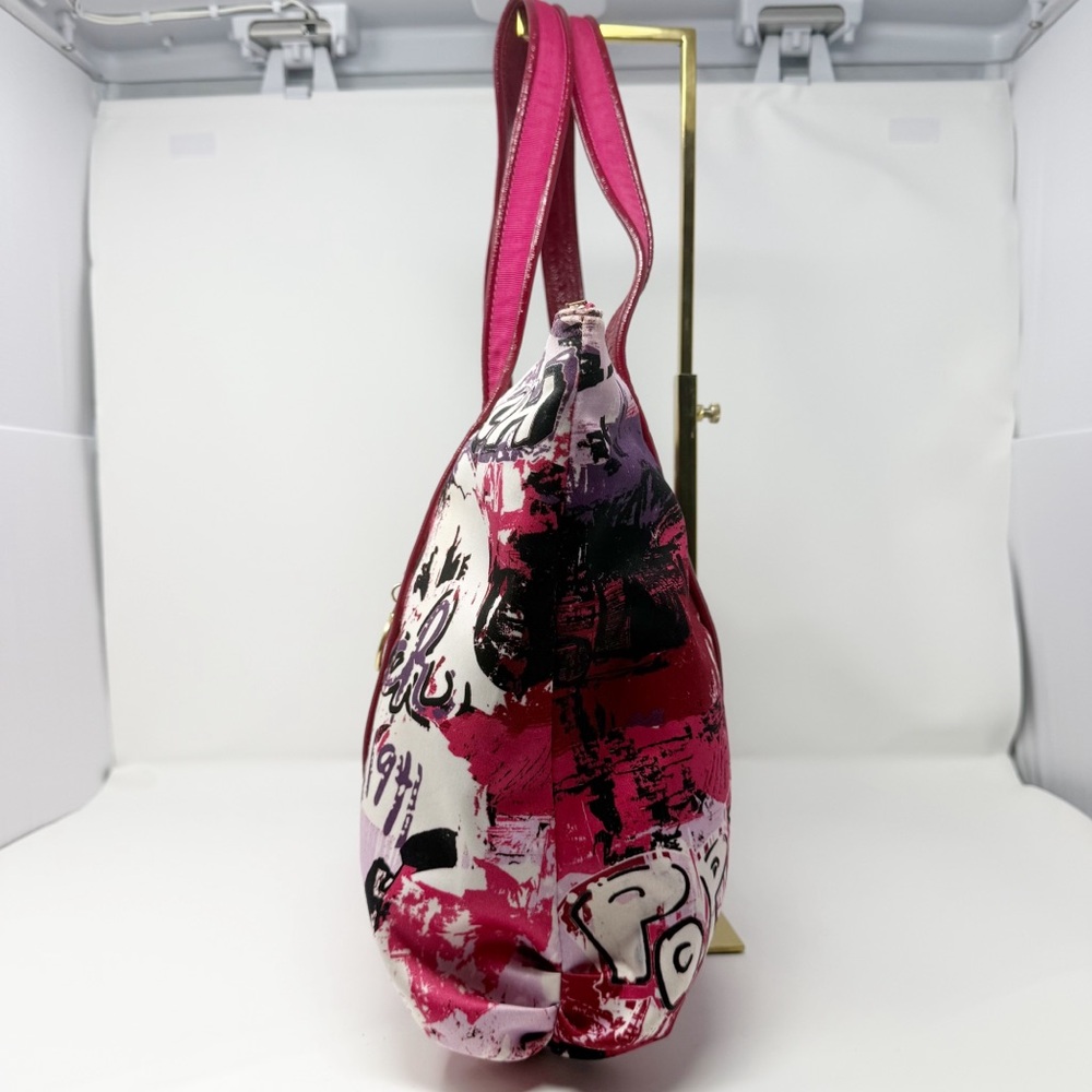 Coach Poppy Graffiti Tote Bag Pink Red Canvas Leather Trim Large Shoulder Bag - Picture 6 of 16